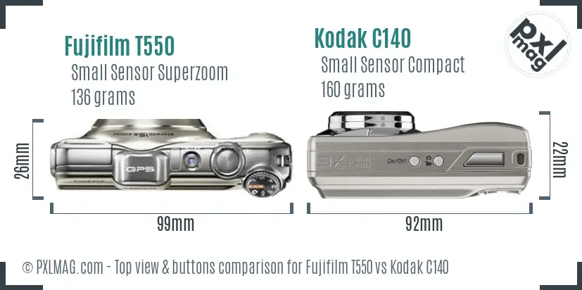 Fujifilm T550 vs Kodak C140 top view buttons comparison