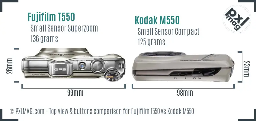 Fujifilm T550 vs Kodak M550 top view buttons comparison