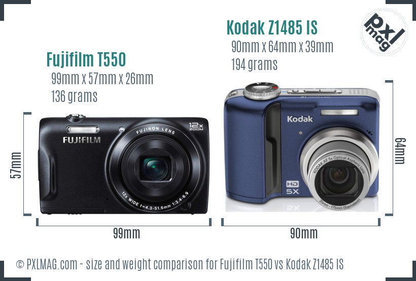 Fujifilm T550 vs Kodak Z1485 IS size comparison Fujifilm T550 vs Kodak Z1485 IS size comparison