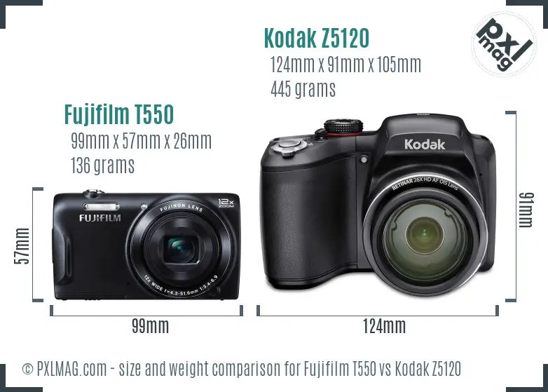 Fujifilm T550 vs Kodak Z5120 size comparison