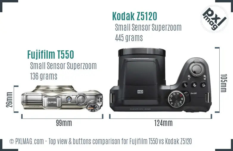 Fujifilm T550 vs Kodak Z5120 top view buttons comparison