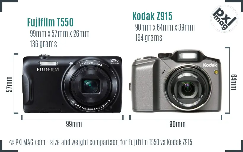Fujifilm T550 vs Kodak Z915 size comparison