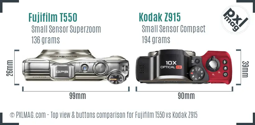 Fujifilm T550 vs Kodak Z915 top view buttons comparison