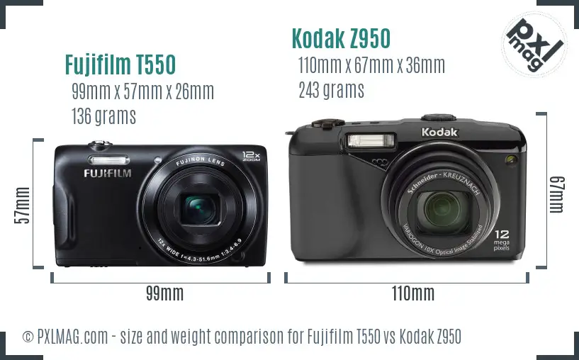 Fujifilm T550 vs Kodak Z950 size comparison