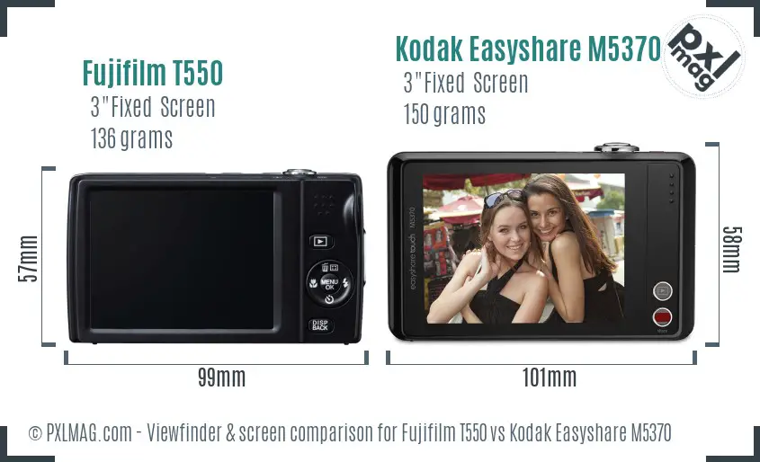 Fujifilm T550 vs Kodak Easyshare M5370 Screen and Viewfinder comparison