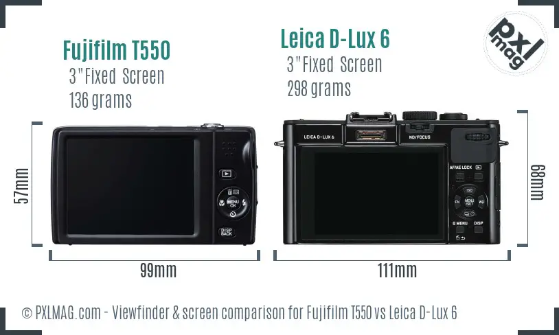 Fujifilm T550 vs Leica D-Lux 6 Screen and Viewfinder comparison