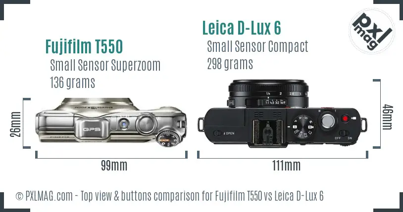Fujifilm T550 vs Leica D-Lux 6 top view buttons comparison