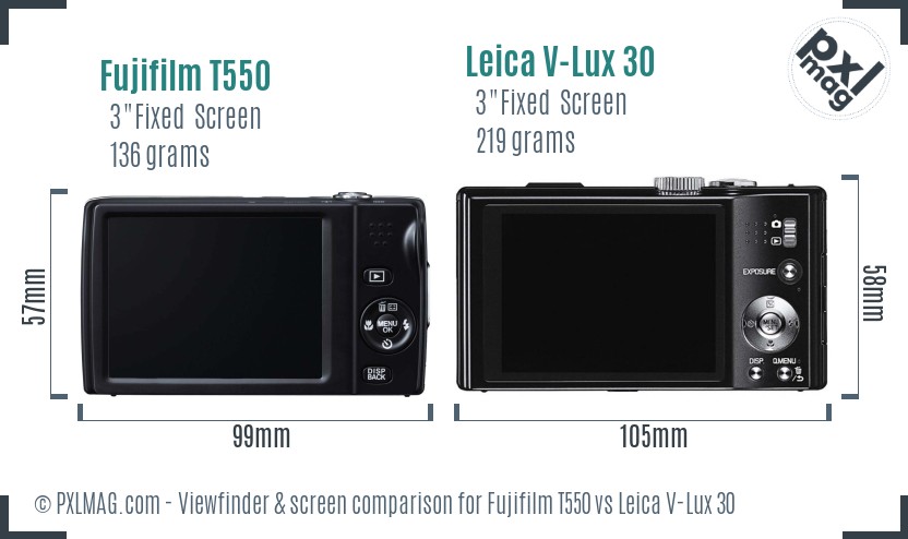 Fujifilm T550 vs Leica V-Lux 30 Screen and Viewfinder comparison
