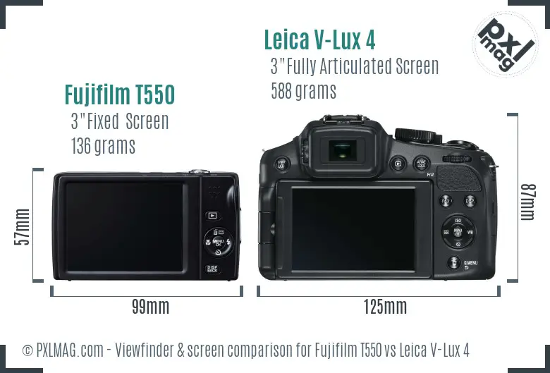 Fujifilm T550 vs Leica V-Lux 4 Screen and Viewfinder comparison