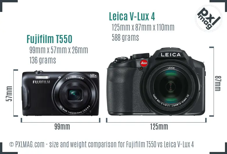 Fujifilm T550 vs Leica V-Lux 4 size comparison
