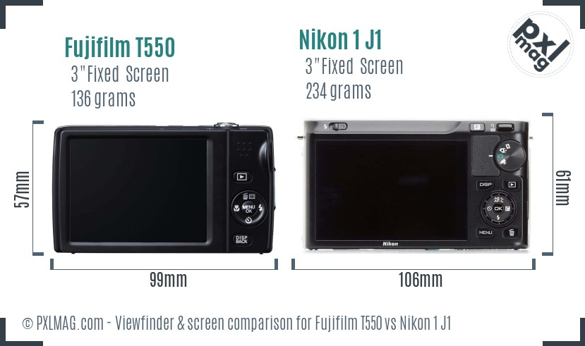 Fujifilm T550 vs Nikon 1 J1 Screen and Viewfinder comparison