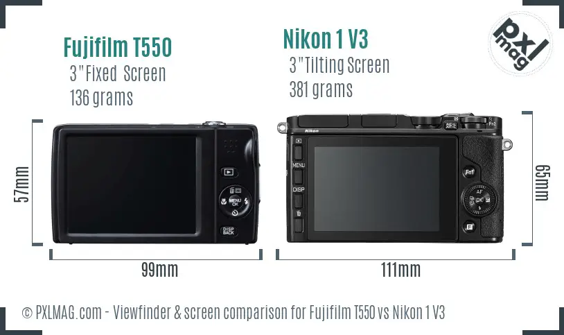 Fujifilm T550 vs Nikon 1 V3 Screen and Viewfinder comparison Fujifilm T550 vs Nikon 1 V3 Screen and Viewfinder comparison