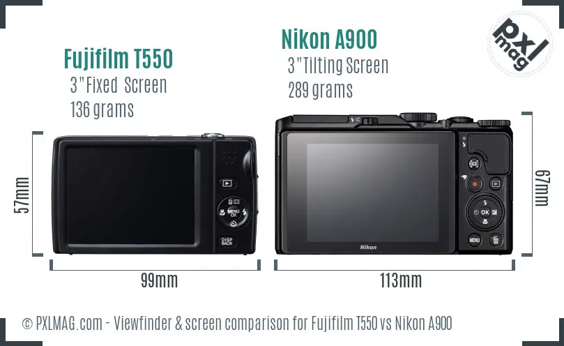 Fujifilm T550 vs Nikon A900 Screen and Viewfinder comparison