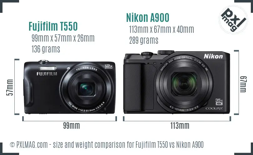 Fujifilm T550 vs Nikon A900 size comparison