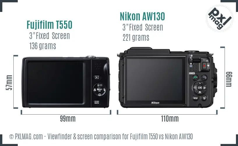 Fujifilm T550 vs Nikon AW130 Screen and Viewfinder comparison