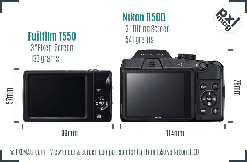 Fujifilm T550 vs Nikon B500 Screen and Viewfinder comparison