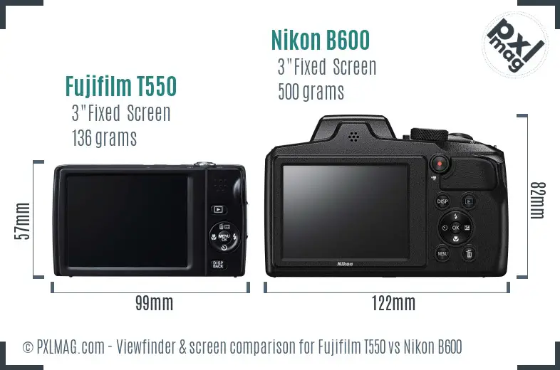 Fujifilm T550 vs Nikon B600 Screen and Viewfinder comparison