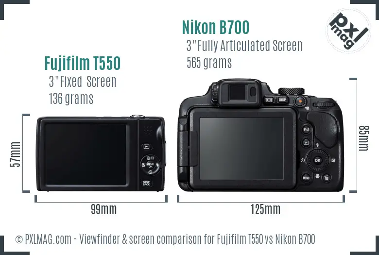 Fujifilm T550 vs Nikon B700 Screen and Viewfinder comparison