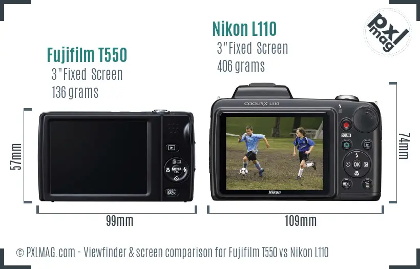 Fujifilm T550 vs Nikon L110 Screen and Viewfinder comparison