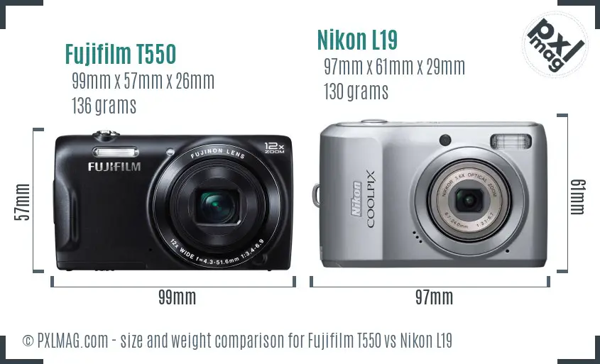 Fujifilm T550 vs Nikon L19 size comparison