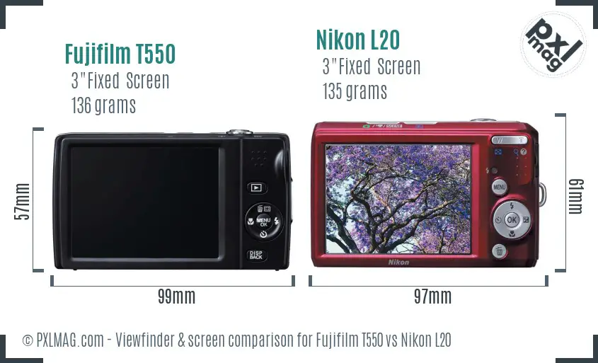 Fujifilm T550 vs Nikon L20 Screen and Viewfinder comparison