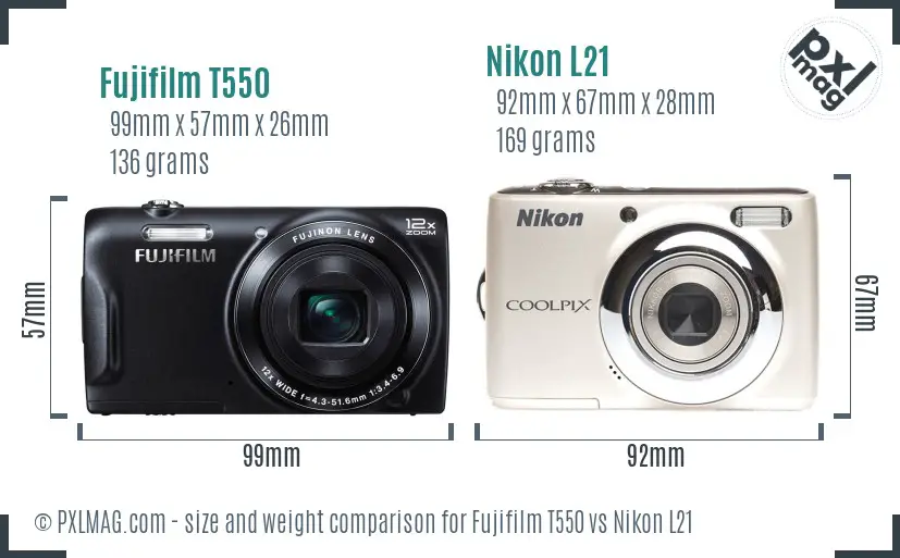 Fujifilm T550 vs Nikon L21 size comparison