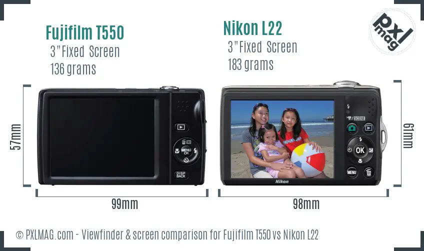 Fujifilm T550 vs Nikon L22 Screen and Viewfinder comparison