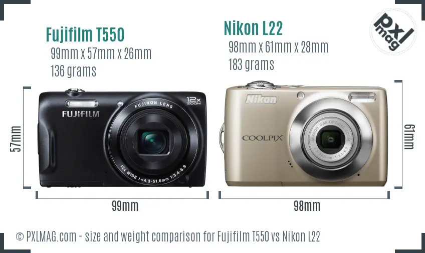 Fujifilm T550 vs Nikon L22 size comparison