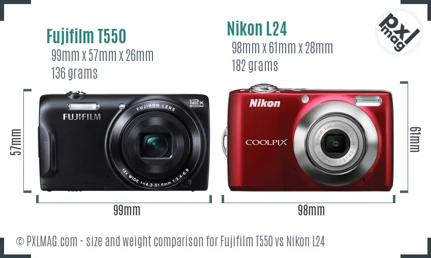 Fujifilm T550 vs Nikon L24 size comparison
