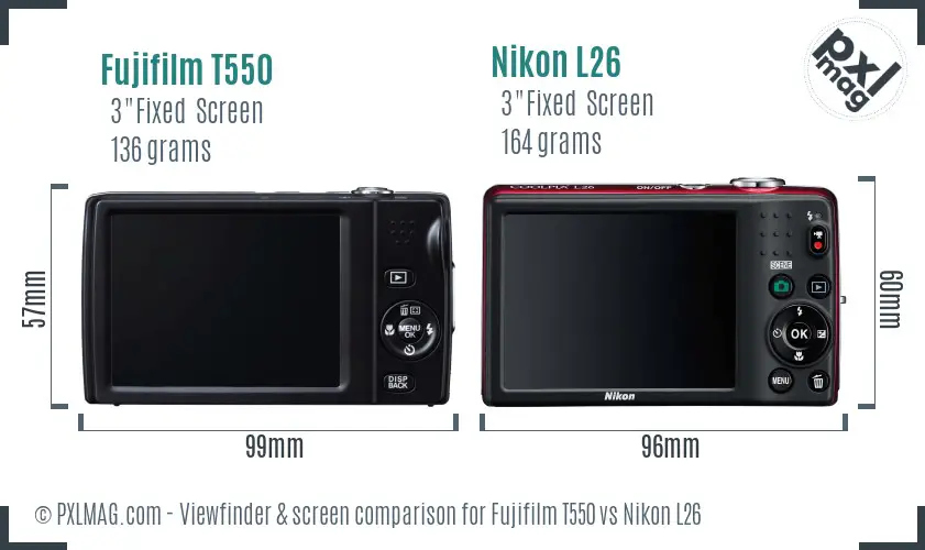 Fujifilm T550 vs Nikon L26 Screen and Viewfinder comparison