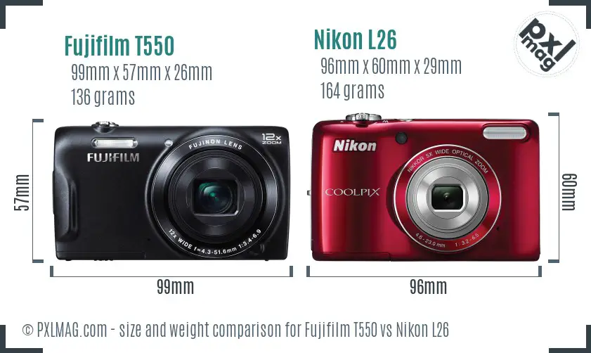 Fujifilm T550 vs Nikon L26 size comparison