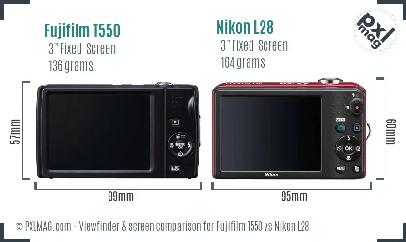 Fujifilm T550 vs Nikon L28 Screen and Viewfinder comparison