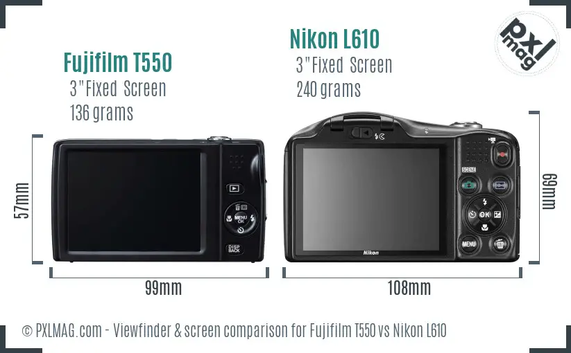 Fujifilm T550 vs Nikon L610 Screen and Viewfinder comparison