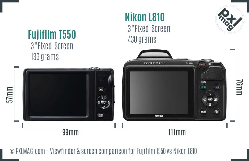 Fujifilm T550 vs Nikon L810 Screen and Viewfinder comparison