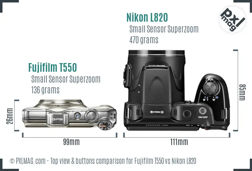 Fujifilm T550 vs Nikon L820 top view buttons comparison