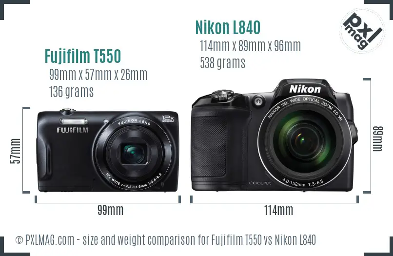 Fujifilm T550 vs Nikon L840 size comparison