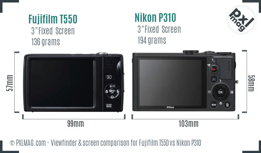 Fujifilm T550 vs Nikon P310 Screen and Viewfinder comparison Fujifilm T550 vs Nikon P310 Screen and Viewfinder comparison