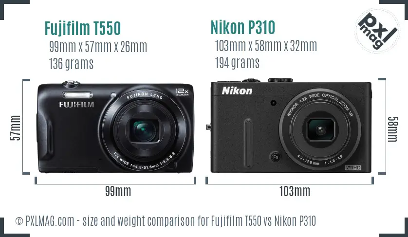 Fujifilm T550 vs Nikon P310 size comparison Fujifilm T550 vs Nikon P310 size comparison