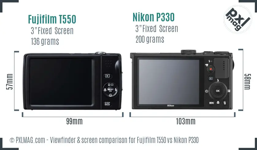 Fujifilm T550 vs Nikon P330 Screen and Viewfinder comparison Fujifilm T550 vs Nikon P330 Screen and Viewfinder comparison