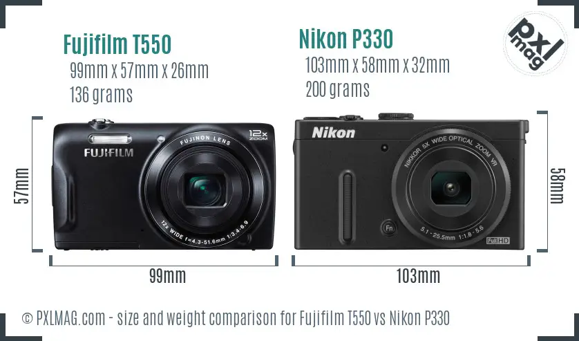 Fujifilm T550 vs Nikon P330 size comparison Fujifilm T550 vs Nikon P330 size comparison