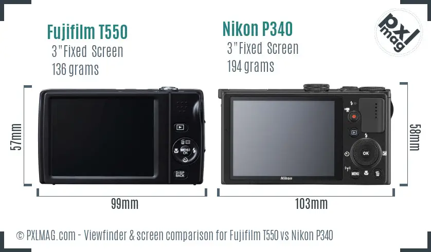 Fujifilm T550 vs Nikon P340 Screen and Viewfinder comparison Fujifilm T550 vs Nikon P340 Screen and Viewfinder comparison