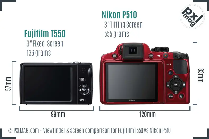 Fujifilm T550 vs Nikon P510 Screen and Viewfinder comparison