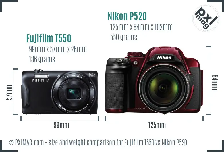 Fujifilm T550 vs Nikon P520 size comparison Fujifilm T550 vs Nikon P520 size comparison