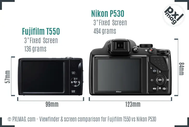 Fujifilm T550 vs Nikon P530 Screen and Viewfinder comparison