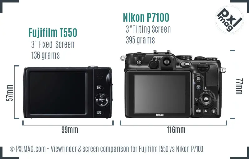 Fujifilm T550 vs Nikon P7100 Screen and Viewfinder comparison