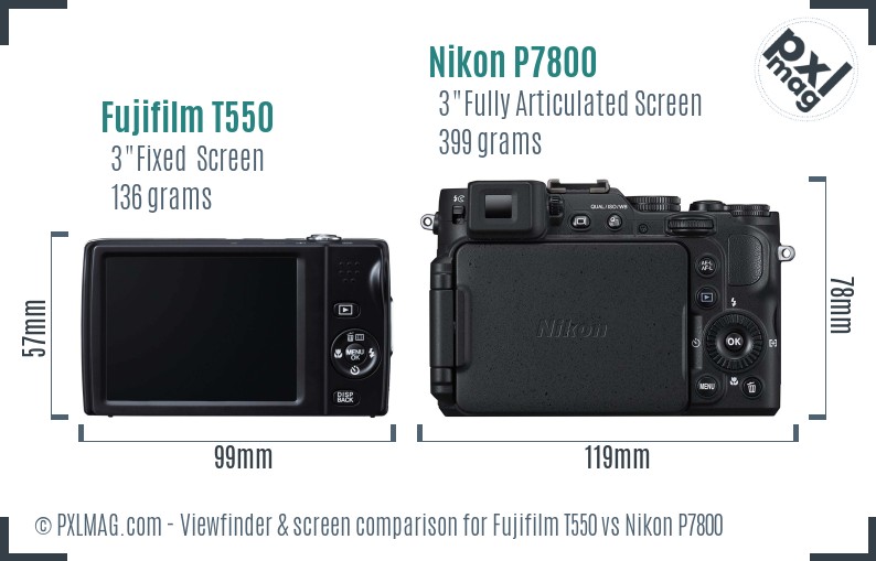 Fujifilm T550 vs Nikon P7800 Screen and Viewfinder comparison