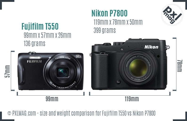 Fujifilm T550 vs Nikon P7800 size comparison Fujifilm T550 vs Nikon P7800 size comparison