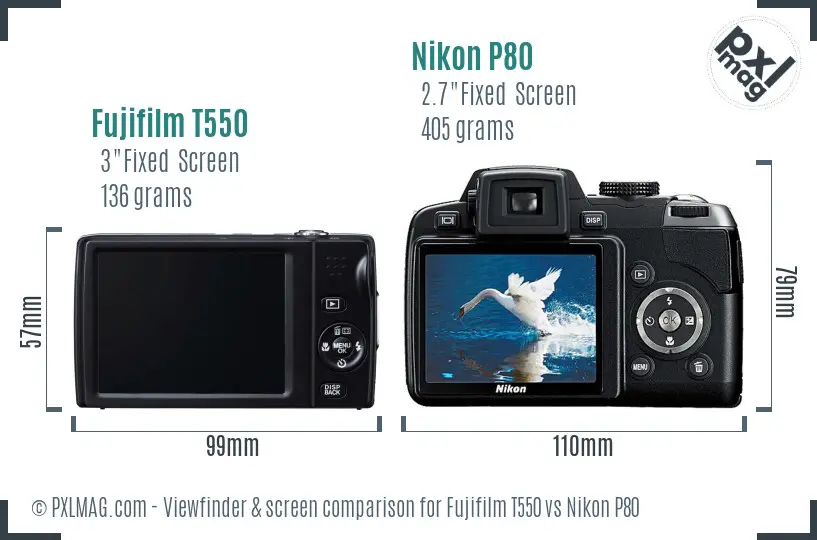 Fujifilm T550 vs Nikon P80 Screen and Viewfinder comparison