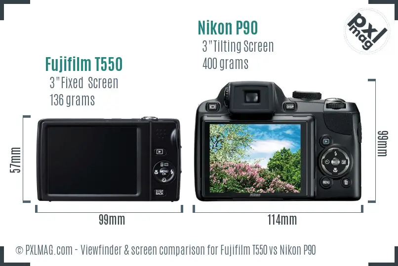 Fujifilm T550 vs Nikon P90 Screen and Viewfinder comparison