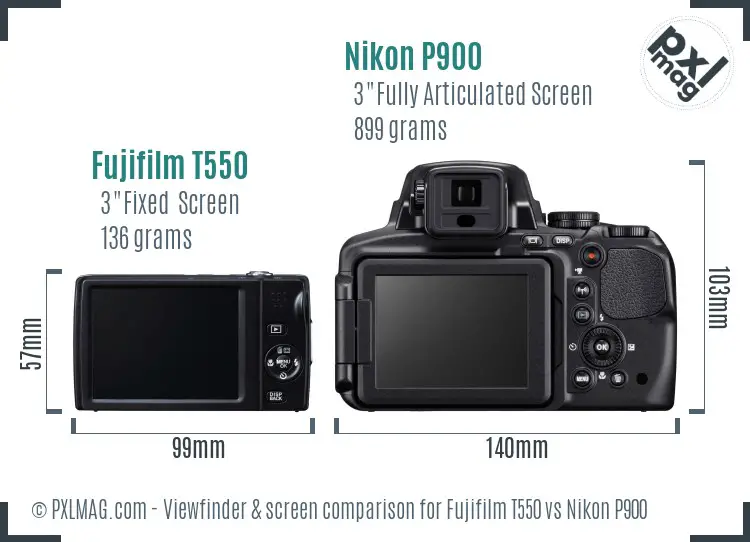Fujifilm T550 vs Nikon P900 Screen and Viewfinder comparison